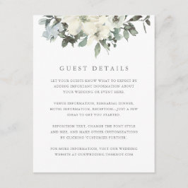 Details van de Elegant Ivory Sage Floral Wedding G Informatiekaartje