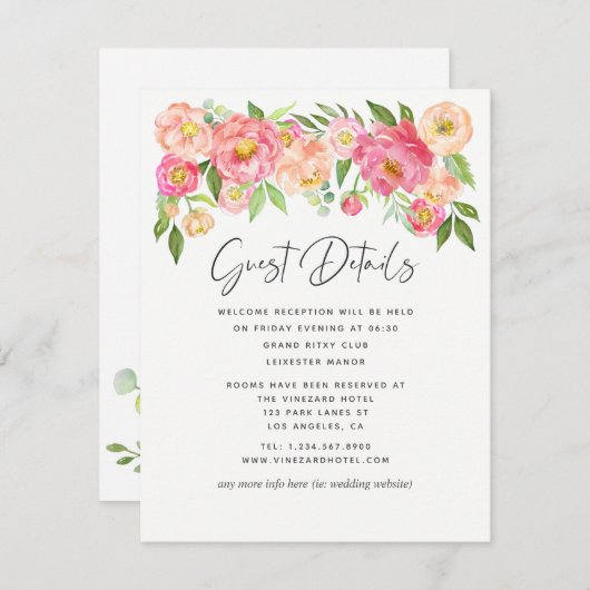 Details van de huwelijkswedstrijd Spring Peony Flo Informatiekaartje (Voorkant / Achterkant)