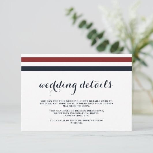 Details van de kustbruiloft Blue Red en White Gues Informatiekaartje (Staand voorkant)