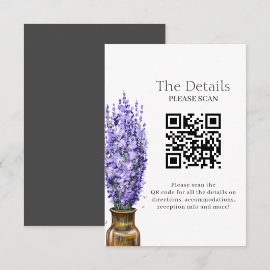 Details van de Lavender Modern Floral Wedding QR C Informatiekaartje (Voorkant / Achterkant)