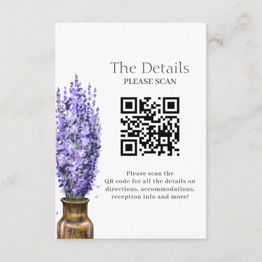 Details van de Lavender Modern Floral Wedding QR C Informatiekaartje (Voorkant)