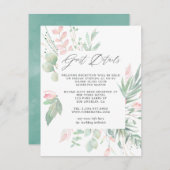 Details van de pastel Blush Greenery Wedding Guest Informatiekaartje (Voorkant / Achterkant)