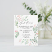 Details van de pastel Blush Greenery Wedding Guest Informatiekaartje (Staand voorkant)