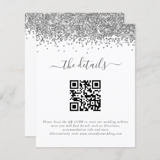 Details van de Silver Glitter QR Code Weddenschap (Voorkant / Achterkant)