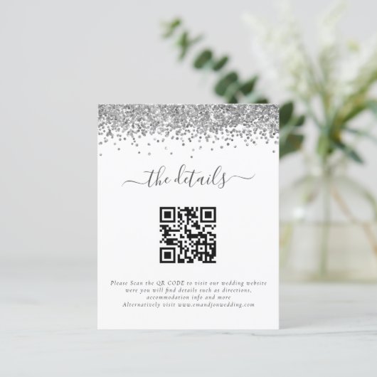 Details van de Silver Glitter QR Code Weddenschap (Staand voorkant)