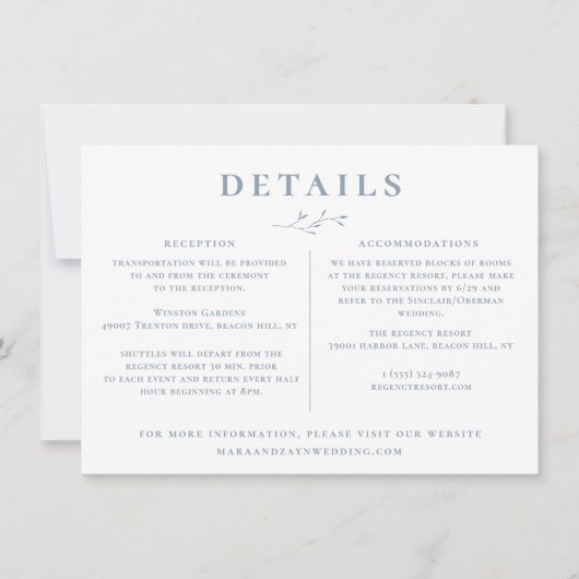 Details van de Stusty Blue Branch Wedding Kaart (Voorkant)