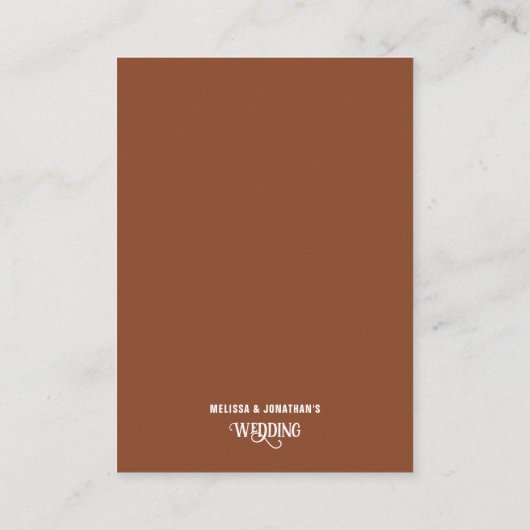 Details van de terracotta Retro Thin Script Wedden Informatiekaartje (Achterkant)