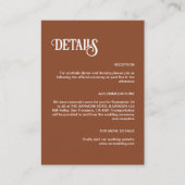 Details van de terracotta Retro Thin Script Wedden Informatiekaartje (Voorkant)