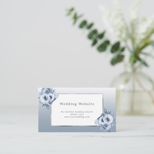 Details van de website van het huwelijk dusty blue informatiekaartje (Staand voorkant)