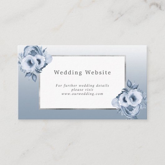 Details van de website van het huwelijk dusty blue informatiekaartje (Voorkant)