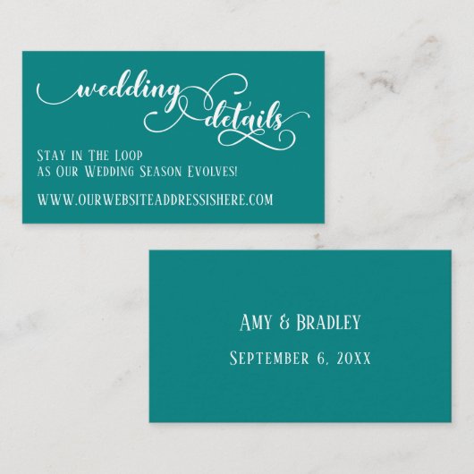 Details van de website van het huwelijk in het Bla Informatiekaartje (Voorkant / Achterkant)