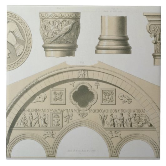 Details van een gesculpeerde boog en kolommen uit tegeltje (Voorkant)