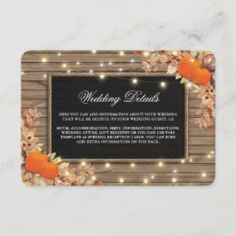 Details van een rustieke herfstbruiloft op het pla informatiekaartje