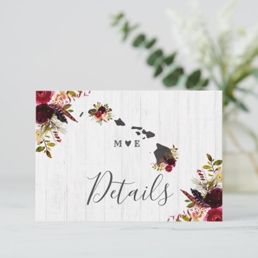 Details van een rustieke huwelijkslocatie in Hawaï Kaart (Staand voorkant)