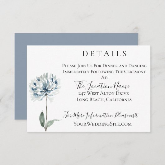 Details van het donkerblauwe botanische huwelijk kaart (Voorkant / Achterkant)