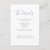 Details van het donkerblauwe minimale huwelijk informatiekaartje (Voorkant)