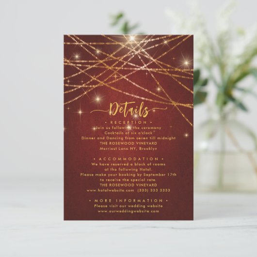 Details van het Elegant Sparging String Lights Wed Informatiekaartje (Staand voorkant)