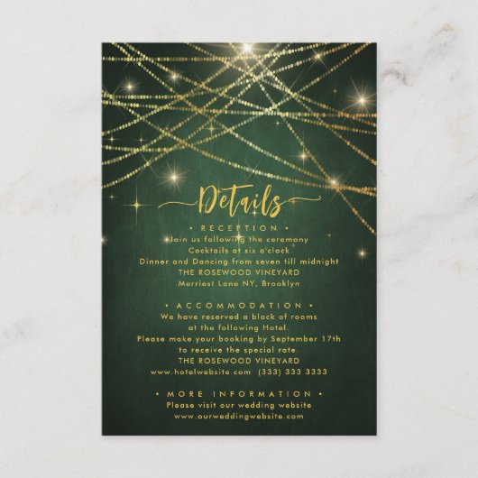 Details van het Elegant Sparging String Lights Wed Informatiekaartje (Voorkant)