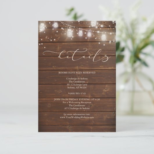 Details van het huwelijk - Modern Rustic String Li Kaart (Staand voorkant)