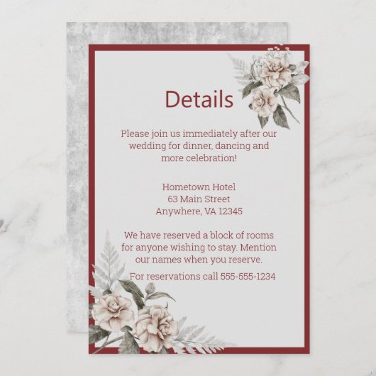 Details van het huwelijk tussen Bourgogne, Blush e Kaart (Voorkant / Achterkant)