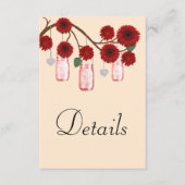 Details van het Rode Floral Mason Jars-huwelijk Informatiekaartje (Voorkant)