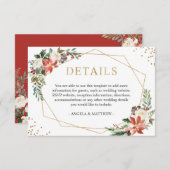 Details van het Rode Poinsettia Floral Winter Wedd Informatiekaartje (Voorkant / Achterkant)