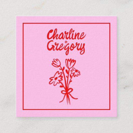 Details van het roze en rode handschrift Retro bru Informatiekaartje (Achterkant)