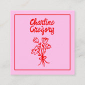 Details van het roze en rode handschrift Retro bru Informatiekaartje (Achterkant)