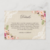 Details van het Rustic Floral Lace Burlap Informatiekaartje (Voorkant)