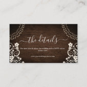 Details van het Rustic Woodsy Lights Wood Weddensc Informatiekaartje (Voorkant)