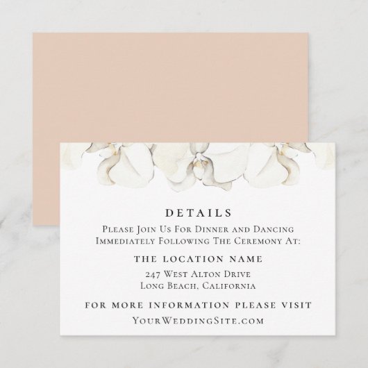 Details van het witte orchidee Floral bruiloft Kaart (Voorkant / Achterkant)