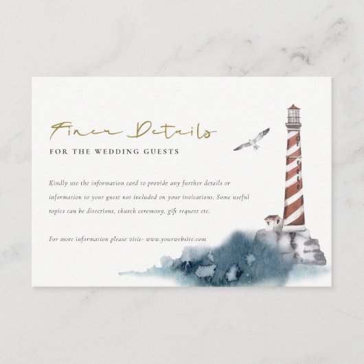 DETAILS VAN HET ZEE VAN RODE DUSKY BLUE LIGHTHOUSE INFORMATIEKAARTJE (Voorkant)