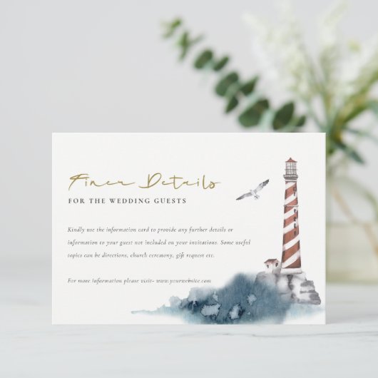 DETAILS VAN HET ZEE VAN RODE DUSKY BLUE LIGHTHOUSE INFORMATIEKAARTJE (Staand voorkant)