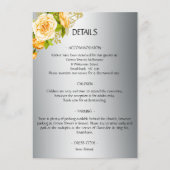 Details van het zilveren en gele huwelijk informatiekaartje (Voorkant)