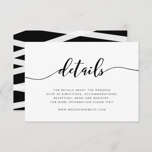 Details van het zwarte en witte Relax Manuscript Informatiekaartje (Voorkant / Achterkant)
