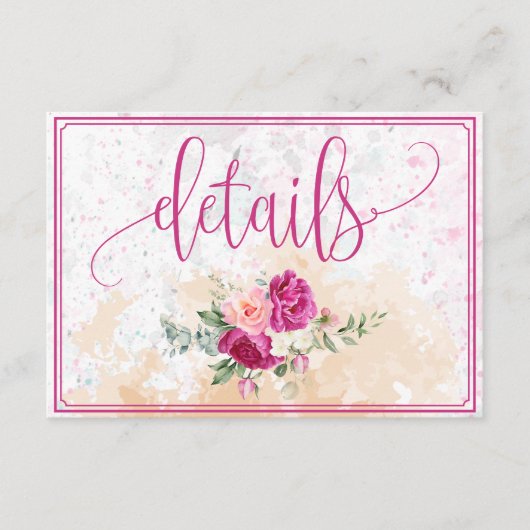 Details van hot-roze kleurenplasma-huwelijk informatiekaartje (Voorkant)