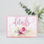 Details van hot-roze kleurenplasma-huwelijk informatiekaartje (Staand voorkant)