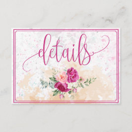 Details van hot-roze kleurenplasma-huwelijk informatiekaartje