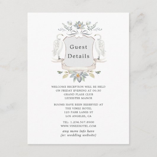 Details van Lakeside Wedding Crest Guest Informatiekaartje (Voorkant)