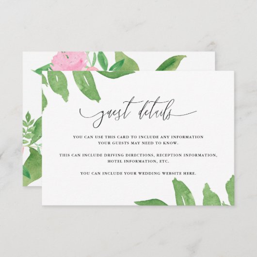 Details van Lush Greenery en Blooms Wedding Guest Informatiekaartje (Voorkant / Achterkant)