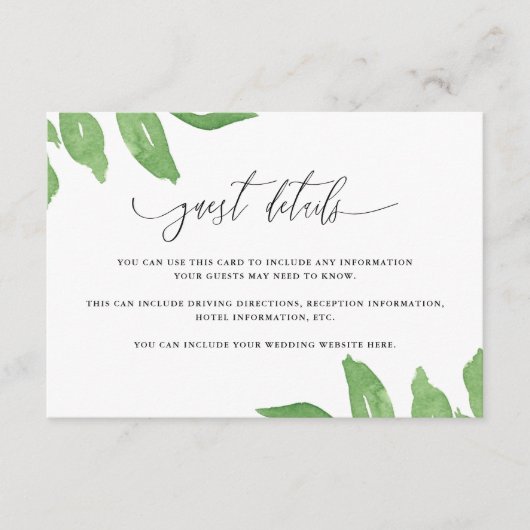 Details van Lush Greenery en Blooms Wedding Guest Informatiekaartje (Voorkant)