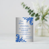 Details van Royal Blue Silver Flourish Wedding Informatiekaartje (Staand voorkant)