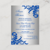 Details van Royal Blue Silver Flourish Wedding Informatiekaartje (Voorkant)