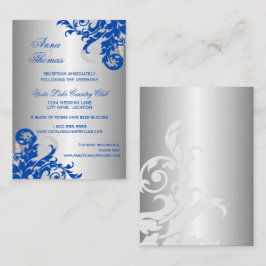 Details van Royal Blue Silver Flourish Wedding Informatiekaartje