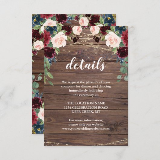 Details van rustieke houten Marsala-huwelijksrecep Kaart (Voorkant / Achterkant)