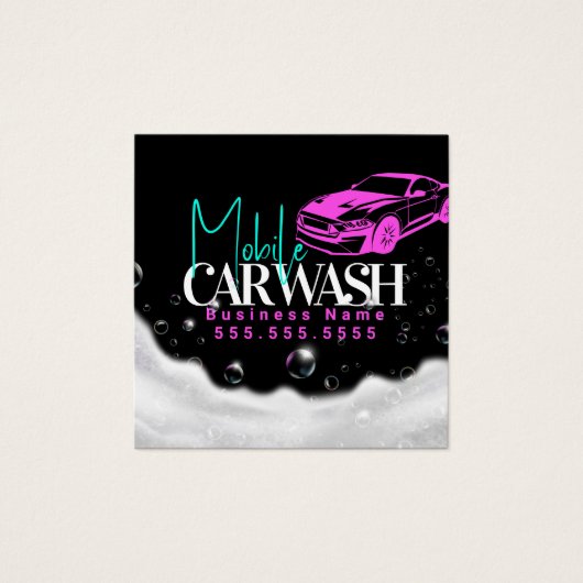 Details van wasstraat voor mobiele auto's vierkante visitekaartjes (Voorkant)
