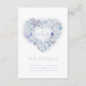 Details veranderingen hart schelpen strand blauwe informatiekaartje (Voorkant)