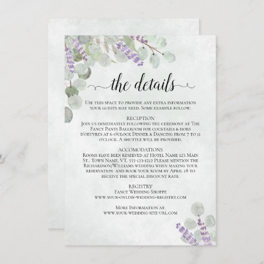 Details Waterverf Eucalyptus Wedding Rustige Informatiekaartje (Voorkant / Achterkant)