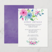 Details waterverf Floral Wedding Guest Informatiekaartje (Voorkant / Achterkant)