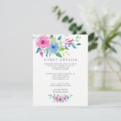 Details waterverf Floral Wedding Guest Informatiekaartje (Staand voorkant)
